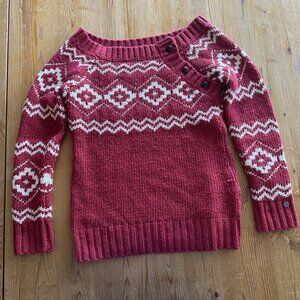 Lole Women's Off Shoulder Burgundy & White Medium Sweater